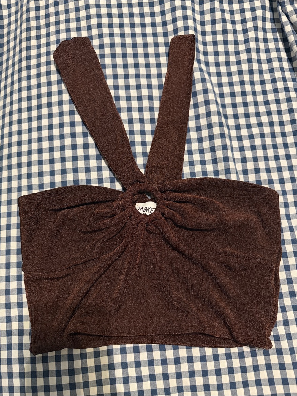 Princess Polly Brown Knit Halter Crop Top with Ring Detail